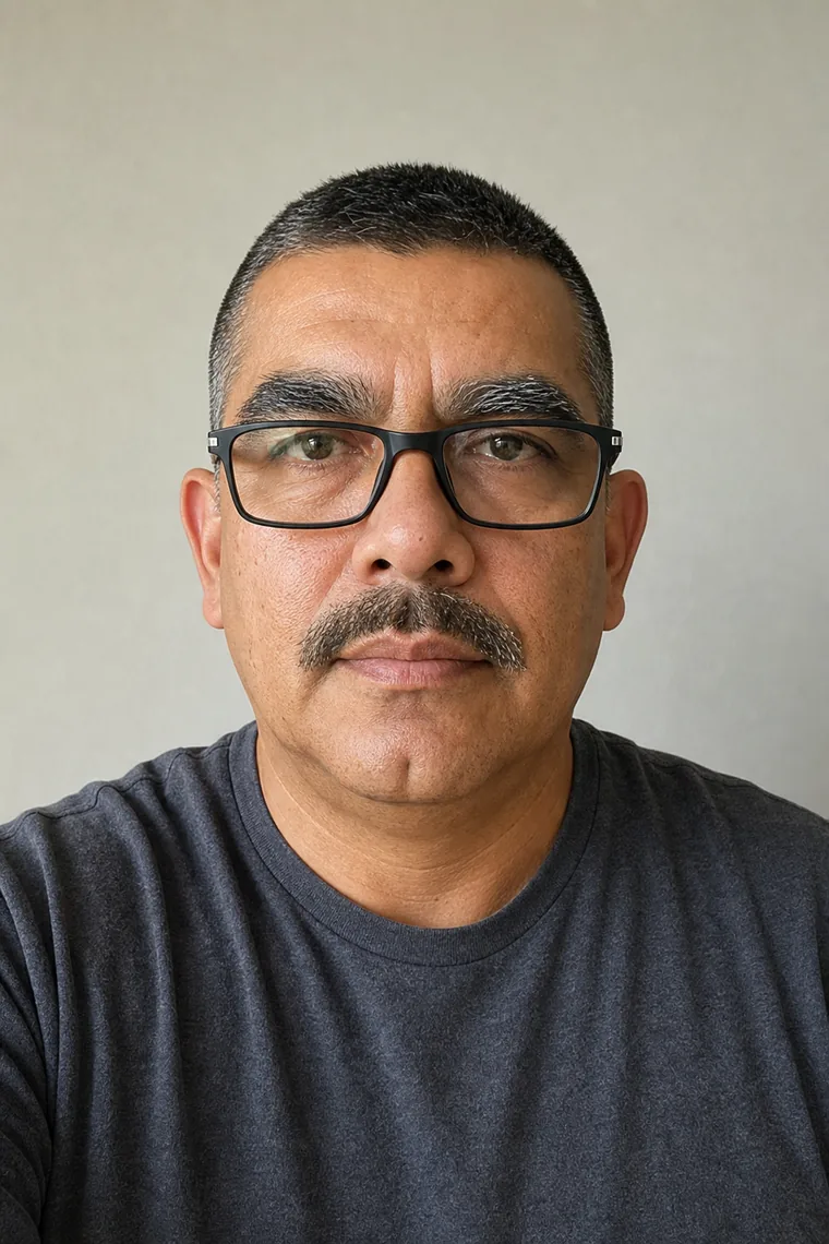 Synthetic source portrait for case 05, a 45-year-old Latino man