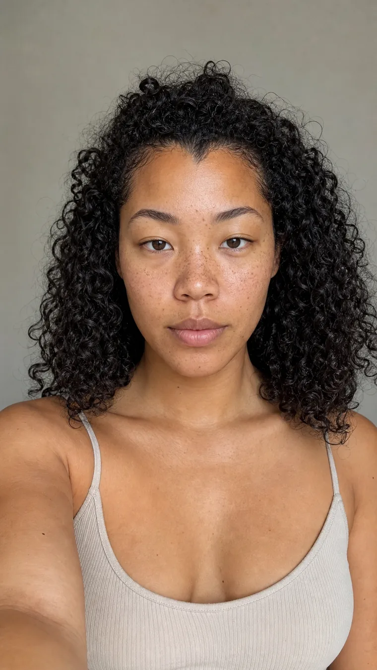 Synthetic source portrait for case 12, a 29-year-old mixed Black and East Asian woman