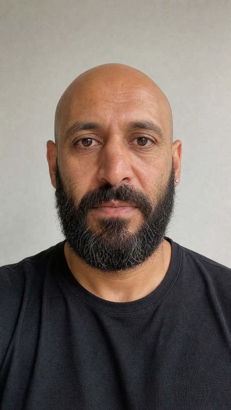 Synthetic source portrait for case 19, a 44-year-old North African man